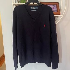 Polo by Ralph Lauren Men's XL Extra Large Lambswool Blue V Neck Sweater